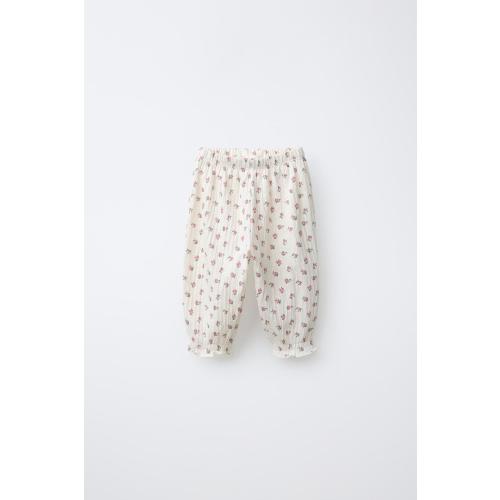 TEXTURED FLORAL PANTS - Ecru | ZARA United States