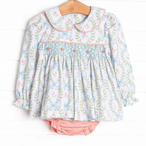 Bows and Bouquets Smocked Diaper Set, Pink – Stitchy Fish