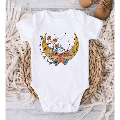 You Are Made Of Magic Baby ONESIES® Brand Bodysuit - Retro Wildflower Butterfly Moon Celestial Hippie Bodysuit -Boho Baby Girl - Baby Shower