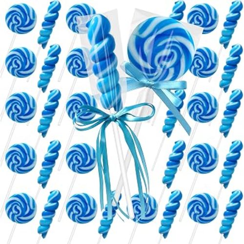 32ct Something Blue White 16 Swirls & 16 Twisty Lollipops with Craft Ribbon
