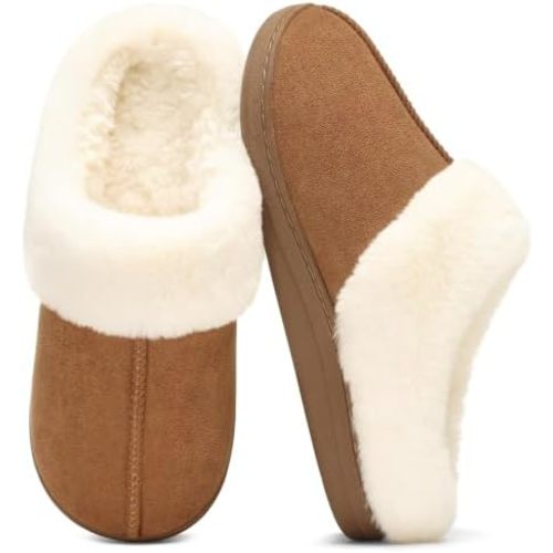 Evshine Women's Chenille Knit Fuzzy Slippers Memory Foam Warm House Shoes