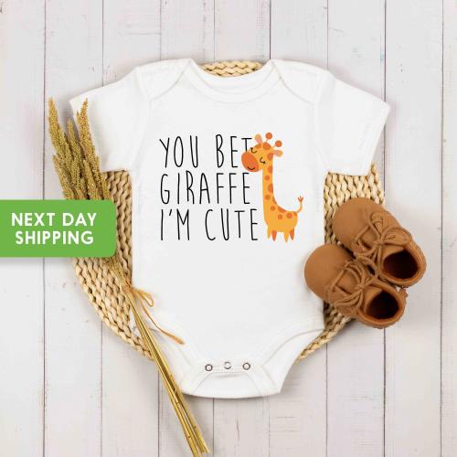 You Bet Giraffe I'm Cute Baby Onesie®, Funny Animal Onesie®, Giraffe Baby Clothes, Cute Baby Onesie®s, Giraffe Bodysuit, Cute Baby Bodysuit