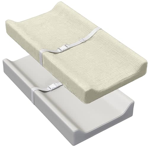 Vegan Leather Changing Pad for Baby, Waterproof Wipeable Baby Changing Pad with Soft Cream Removable Muslin Cover, Diaper Changing Pad for Dresser Top, Comfortable Changing Table Pads, 31" x 16"