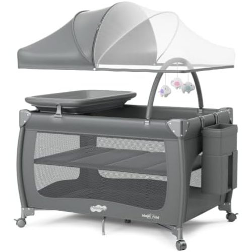 Pamo Babe Pack and Play with Bassinet, One-Step Setup Portable Baby Playpen