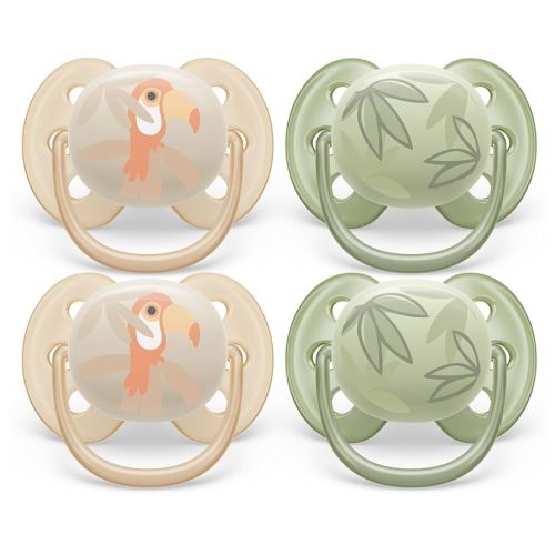 Philips Avent Ultra Soft Pacifier 0-6m, Toucan/Green Leaves, 4 pack SCF091/24
