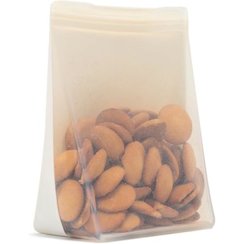 W&P Porter Silicone Reusable Storage Bag, Sandwich (50oz Stand-Up), Cream, Food Storage Container, Microwave and Dishwasher Safe, Easy Cleaning