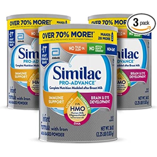 Similac Pro-Advance®* Infant Formula with Iron, 3 Count, with 2’-FL HMO for Immune Support, Non-GMO, Baby Formula Powder, 36-Ounce Cans