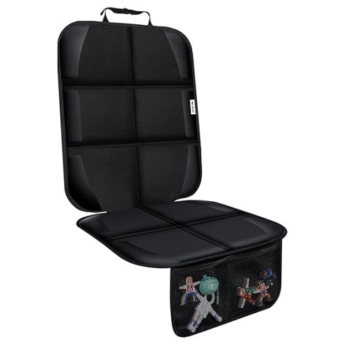 Meolsaek Car Seat Protector for Child Car Seat, Durable 600D Fabric Waterproof Car Seat Cover with Thick Pad Non-Slip Backing (No Imprints) (1 pc-Seat Protector Black)