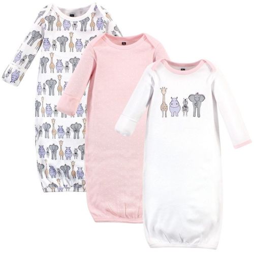 Hudson Baby Infant Girls Cotton Long-Sleeve Gowns 3pk, Pink Safari, 0-6 Months