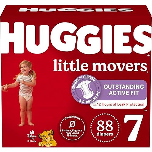 Huggies Size 7 Diapers, Little Movers Baby Diapers, Size 7 (41+ lbs), 88 Count (2 Packs of 44), Packaging May Vary
