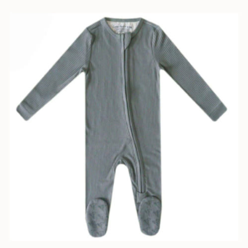 Rib Knit Zip-Up Footie Pajama - Moss