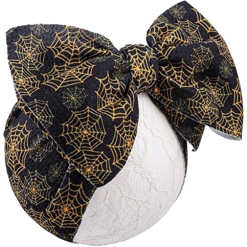 YanJie Halloween Hairband with Bow for Baby Girls - Black Spider Web Design - One Size Fits All - Handmade Polyester Hair Accessory - Ideal for Newborns, Babies, Toddlers - Unisex
