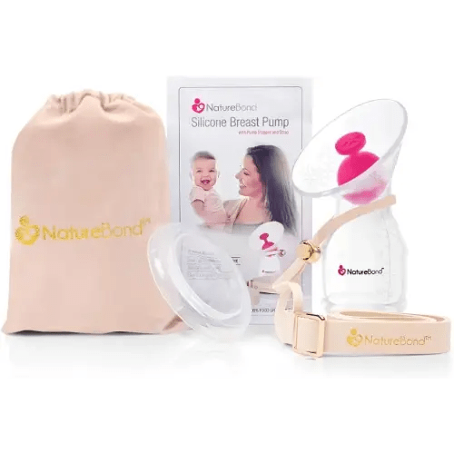 NatureBond Silicone Breast Pump with lid, Stopper, Strap, Pouch. Breastfeeding Essential Premium All in 1 Set. 3.4oz 100ml (Premium All-in-ONE)