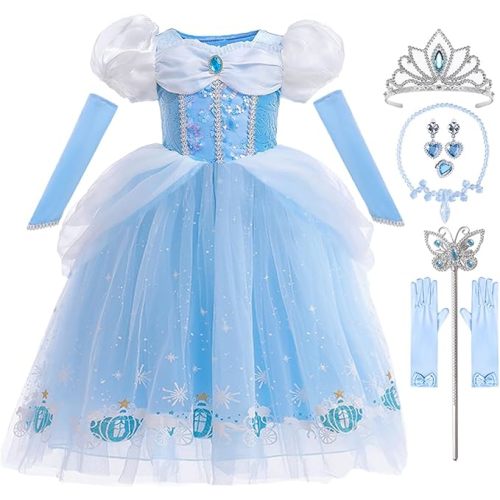Girls Princess Dress Kids Halloween Carnival Party Cosplay Costume Toddler Puffy Sleeve Blue Fancy Outfit