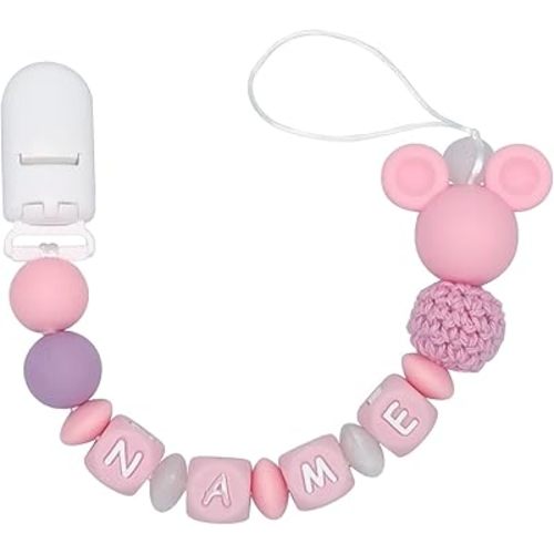 Personalized Pacifier Clip with Name Customizable Mouse (Pink)
