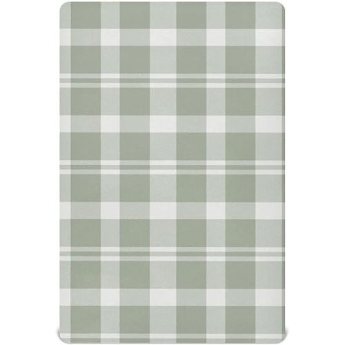 Sage Green Buffalo Plaid Crib Sheets for Boys Girls 28x52 Inch