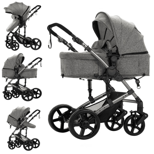 2 in 1 Baby Stroller Portable Infant Stroller with Storage Bag,Cup Holder, for Newborn/Child/Toddler,Unisex,GREY