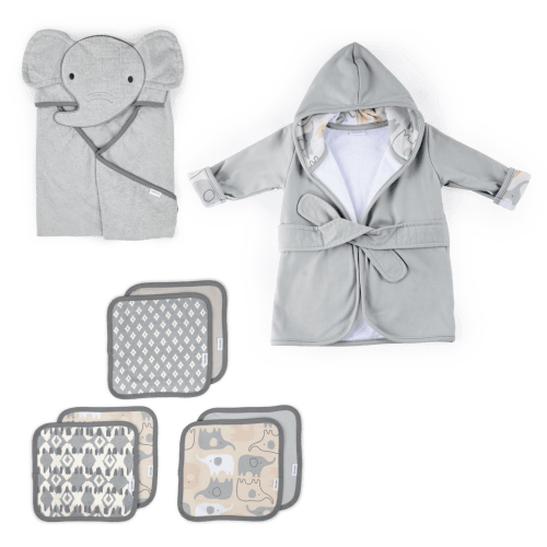 Ingenuity Clean & Cuddly Hooded Baby Bathrobe - Grazer Clean & Cuddly Hooded Character Towel - Grazer & Clean & Cuddly 6-Pack Terry Washcloth Set - Grazer