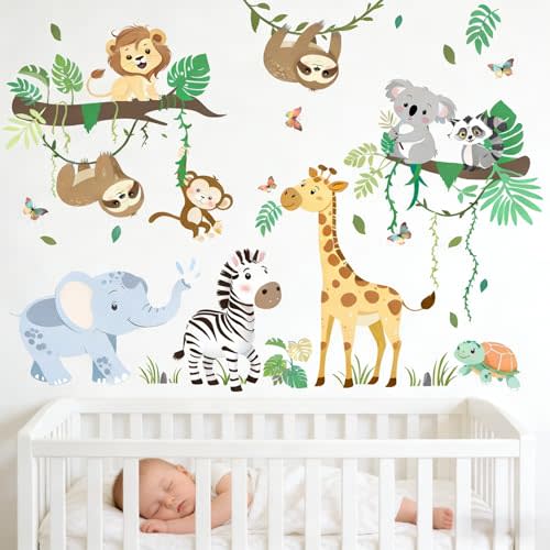 Animal Wall Decals for Baby: Peel & Stick Wall Stickers for Nursery Kids Room Decor - Forest & Safari Theme - Easy to Apply & Removable - Ages 0-12 Years