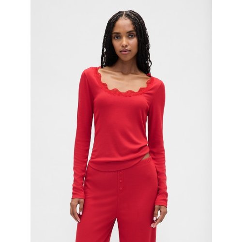 Mini Rib Lace-Trim PJ Top