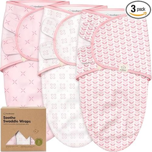 KeaBabies 3-Pack Baby Swaddle Sleep Sacks - Organic Swaddles for Newborns, Infant 0-3 Months, Baby Girls, Boys, Soft & Snug Newborn Sleep Sack, Nursery Swaddling Blankets (Blossom, OS)