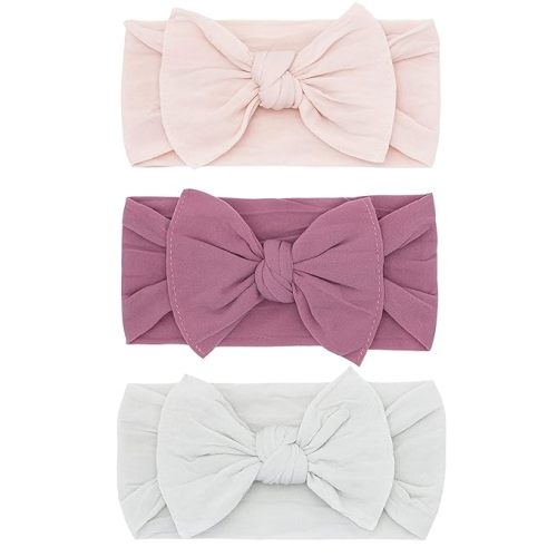 Baby Bling Bows - Newborn to Little Baby Girl Bows, 3PK CLASSIC KNOT Nylon Super Soft Stretchy Toddler Headbands, Perfect Hair Accessories Head Bands for Infant Kids, Made in the USA