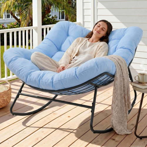 Dovov, Oversized Papasan Rocking Chair, Blue, Outdoor Indoor