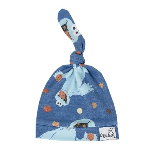 Copper Pearl Baby Beanie Hat Top Knot Stretchy Soft Cookie Monster