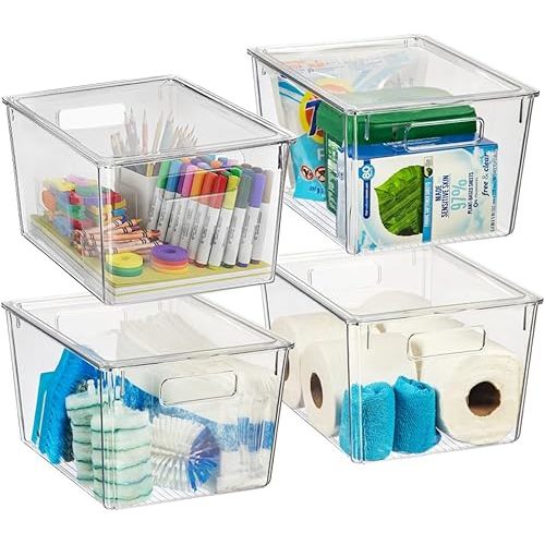 ClearSpace Plastic Storage Bins with Lids X-Large – Perfect Kitchen Organization, Desk Organizer or Pantry Storage – Desktop Organizer, Pantry Organization and Storage Bins, Cabinet Organizers