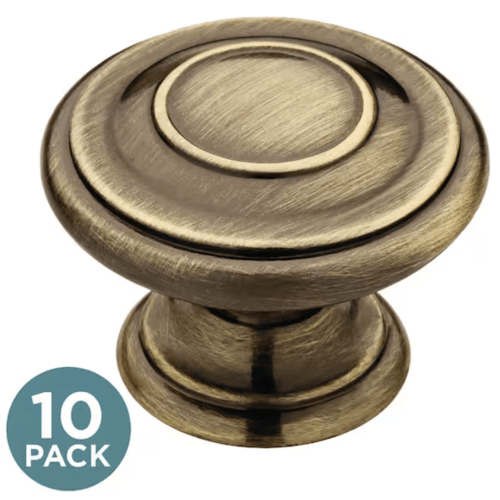 10-Pack Harmon 1-3/8 in. (35 mm) Classic Antique Brass Round Cabinet Knobs