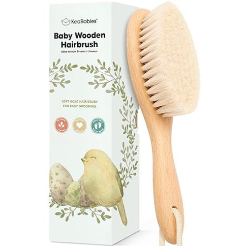 Wooden Baby Hair Brush - Cradle Cap Baby Brush with Soft Goat Bristles, Perfect Gentle Scalp Newborn Comb for Infant, Girls, Boys, Bath Essentials (Walnut, Oval)