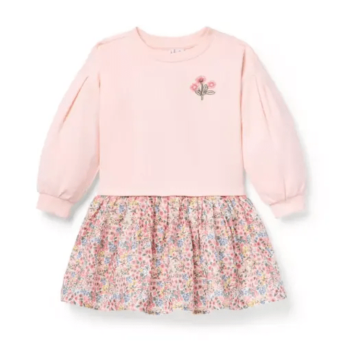 Girl Pale Rose Ditsy Floral Ditsy Floral Sweatshirt Dress by Janie and Jack