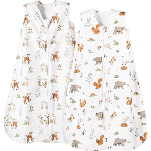 PHF Warm Micro-Fleece Baby Sleep Sack 18-24 Months, Soft Baby Wearable Blanket, 2-Way Zipper Sleeping Bags, 2 Pack Comfy Toddler Sleeping Sack for Boys, X-Large Size, Woodland & Animal