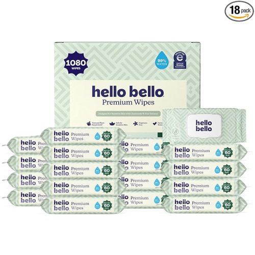 Hello Bello Premium Wipes, (12 Resealable Packets = 720 Total Wipes)