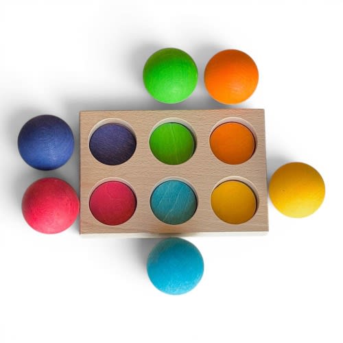 Handcrafted 6 Wooden Balls Sorting Board| Rainbow or Pastel| Montessori Color Matching Toy| Add-On Set