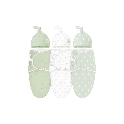 3-Pack Soothe Swaddle Wraps with Knot Hats, Medium