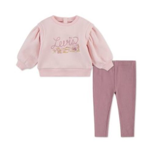 Baby Girls' Blouson-Sleeve Crewneck Top and Pants, 2-Piece Set