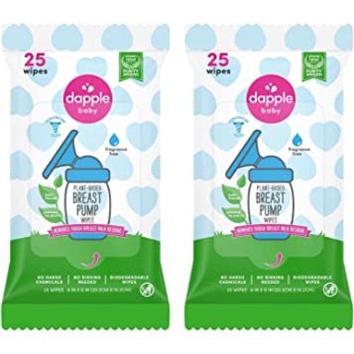 Dapple Baby Breast Pump Cleaner Wipes, Fragrance Free, 25 Count (Pack of 2) - Travel Breast Pump Cleaning Wipes Made in The USA