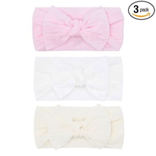 Baby Bling Bows - Newborn to Little Baby Girl Bows, 3PK CLASSIC KNOT Nylon Super Soft Stretchy Toddler Headbands, Perfect Hair Accessories Head Bands for Infant Kids, Made in the USA