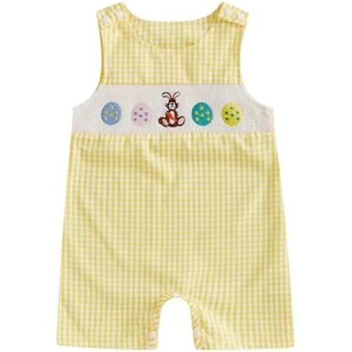 Toddler Boy Easter Outfit Bunny Carrot Embroidery Jumpsuit Sleeveless Overall Spring Palysuit Easter Clothes 0-3 Y