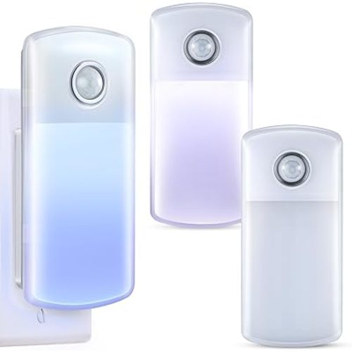 Enhon Emergency Power Failure Night Lights, 5-in-1 Multi Color LED Light, Rechargeable Flashlight with Foldable Plug, Automatic On Off Motion Sensor for Bedrooms, Hallways, Black Outs(3 Pack)