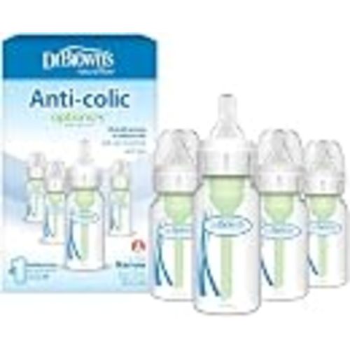 Dr. Brown's Anti-Colic Options+ Narrow Baby Bottle, Clear, 4 oz, 4-Pack | Clinically Proven to Reduce Colic, Pack of 4 Baby Bottles with Level 1 Slow Flow Nipples, 0m+, BPA-Free