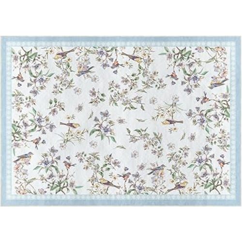 Artoid Mode Blue Flower Bird Tree Spring Area Rug, Summer Home Decor Low-Profile Washable Area Rugs for Entryway Bedroom Living Room Laundry Room Indoor 5x7 Feet