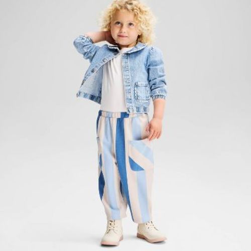 Toddler Girls' Regular Fit Barrel Leg Ankle Striped Pull-On Pants - Cat & Jack™ Blue 2T