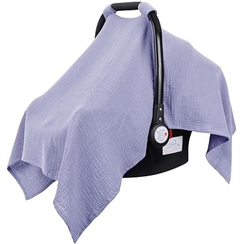 Metplus Muslin Car Seat Cover for Babies - Carseat Stroller Cover Infant Stroller Covers for Boys and Girls, Breathable & Lightweight, Fits Most Strollers & Baby Car Seats