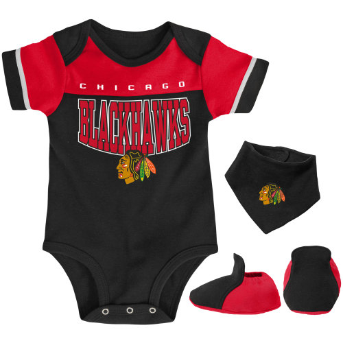 Newborn & Infant Chicago Blackhawks Black/Red Puck Happy Bodysuit, Bib & Booties Set