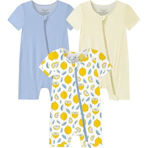 Jimonda Baby Boy Romper 3 Pack Baby Girl Short Sleeve Pajamas 2 Way Zipper Summer Newborn Clothes Unisex Summer Outfits