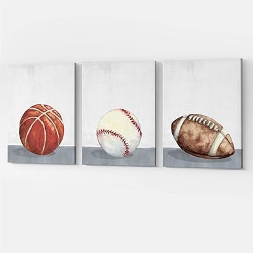 GUBIYU Baseball Sports Boys Room Wall Decor Sports Wall Art Framed Canvas Baseball Ball Prints Set for Mens Room Decorative Bat Bathrooom Decor Kids Bedroom Wall Poster Toddler Nursery Room 12"x16"