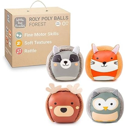 Little Big Friends Roly Poly Balls | Sensory Rattle Ball Toy for Baby, Set of 4
