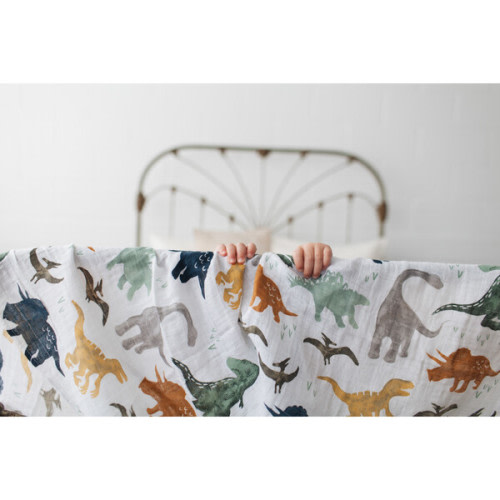 Cotton Muslin Swaddle Blanket , Dino Friends - Little Unicorn | Maisonette